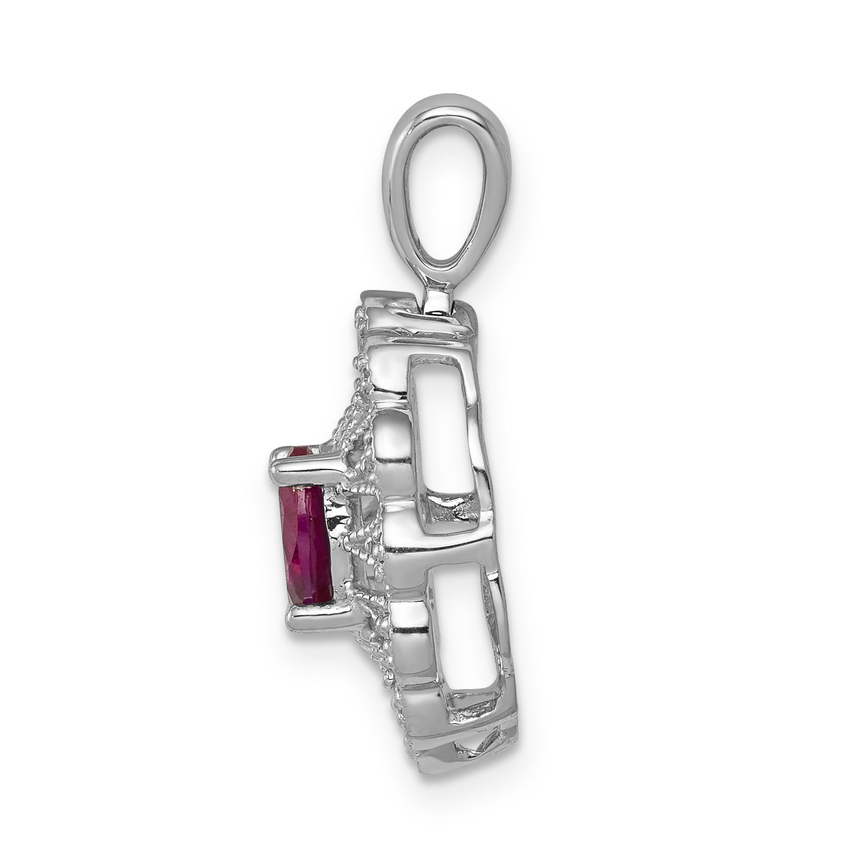 14k White Gold 1/6 carat Lab Grown Diamond VS/SI+ G+ and Lab Created Ruby Pendant Secondary image