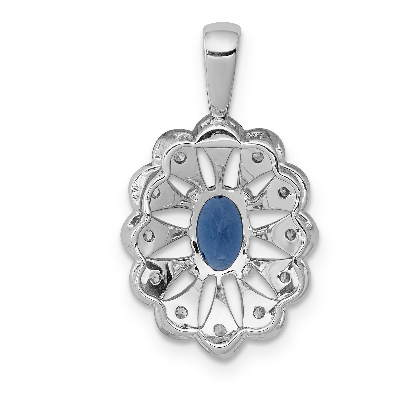 14k White Gold 1/6 carat Lab Grown Diamond VS/SI+ G+ and Lab Created Blue Sapphire Pendant