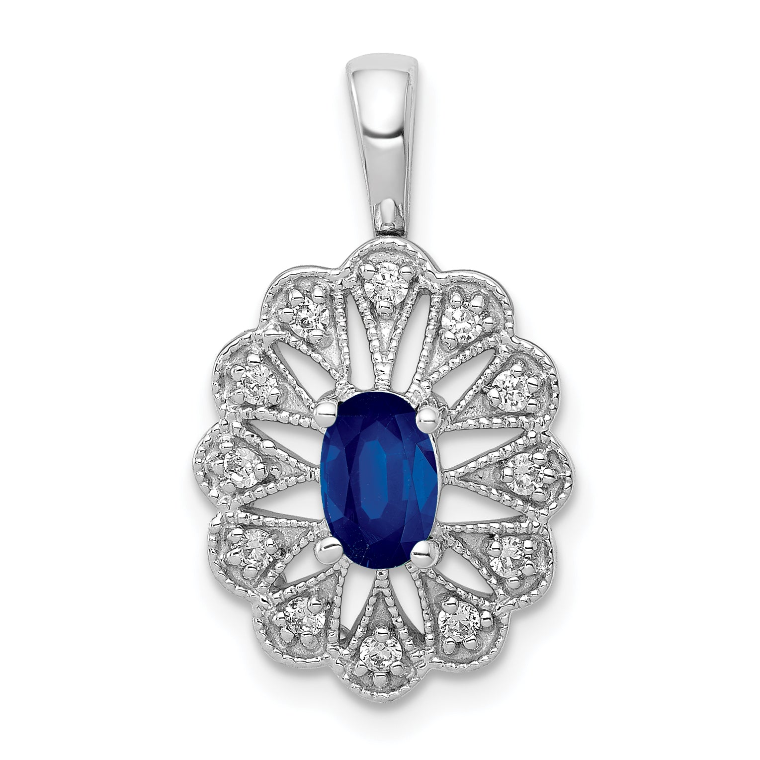 14k White Gold 1/6 carat Lab Grown Diamond VS/SI+ G+ and Lab Created Blue Sapphire Pendant Main image