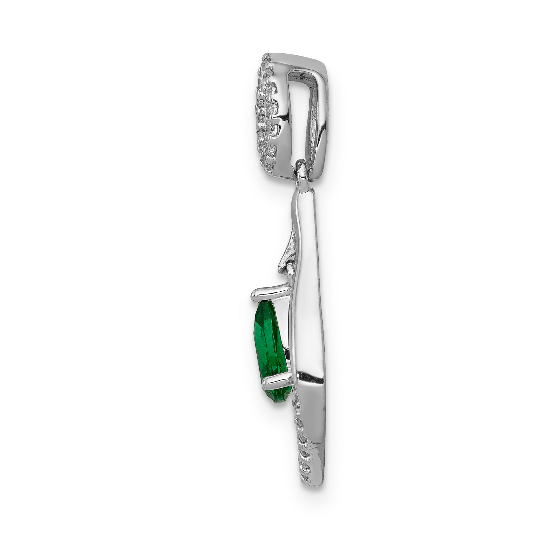 14k White Gold 1/10 carat Lab Grown Diamond VS/SI+ G+ and Lab Created Emerald Dangle Pendant
