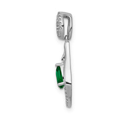 14k White Gold 1/10 carat Lab Grown Diamond VS/SI+ G+ and Lab Created Emerald Dangle Pendant