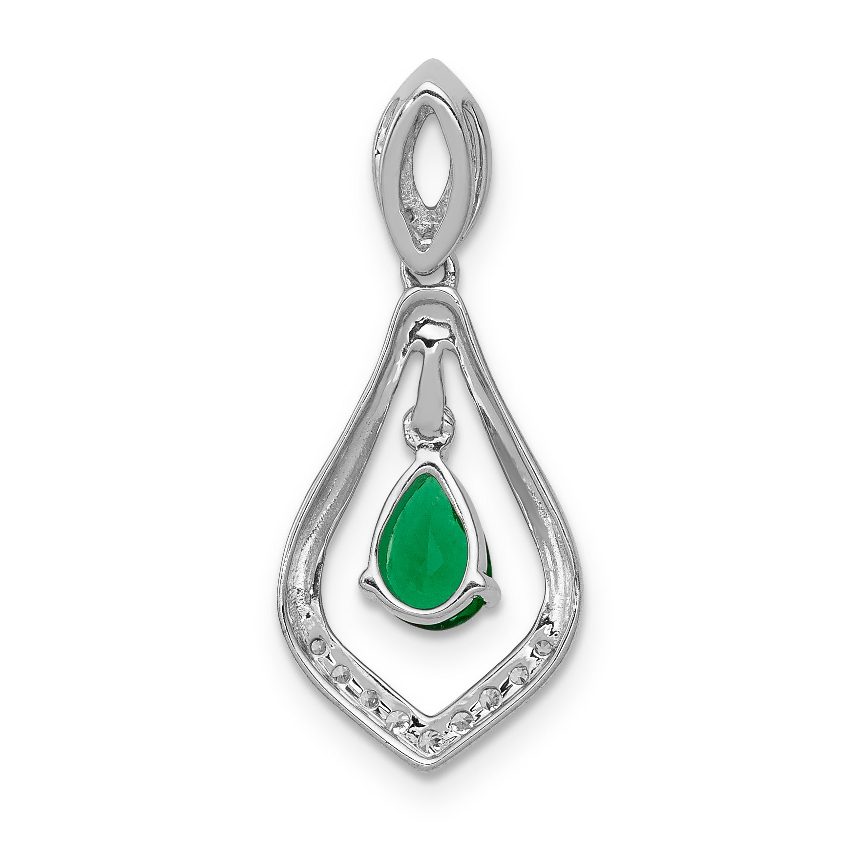 14k White Gold 1/10 carat Lab Grown Diamond VS/SI+ G+ and Lab Created Emerald Dangle Pendant