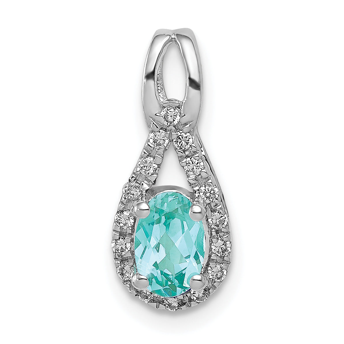 Pure Serenity 14k White Gold 1/10 carat Lab Grown Diamond VS/SI+ G+ and Lab Created Paraiba Teardrop Pendant Main image