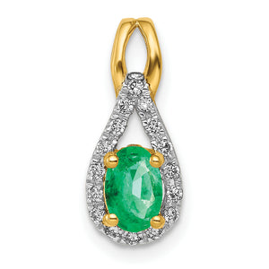 14k 1/10 carat Lab Grown Diamond VS/SI+ G+ and Lab Created Emerald Pendant