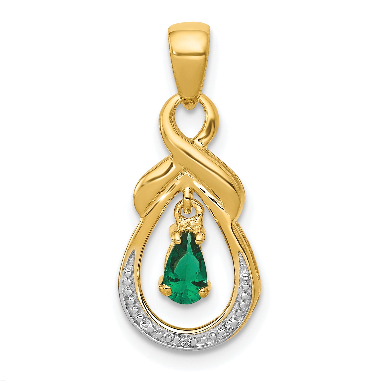 10k Pear Emerald and Diamond Pendant Main image