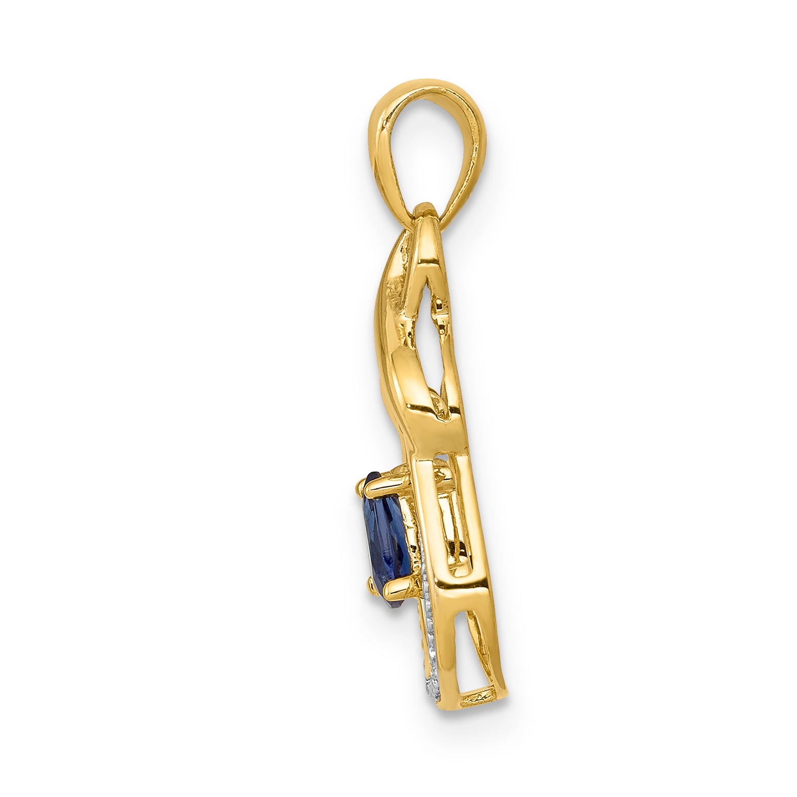 10k Pear Sapphire and Diamond Dangle Pendant Secondary image
