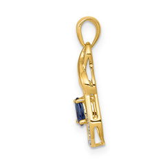 10k Pear Sapphire and Diamond Dangle Pendant