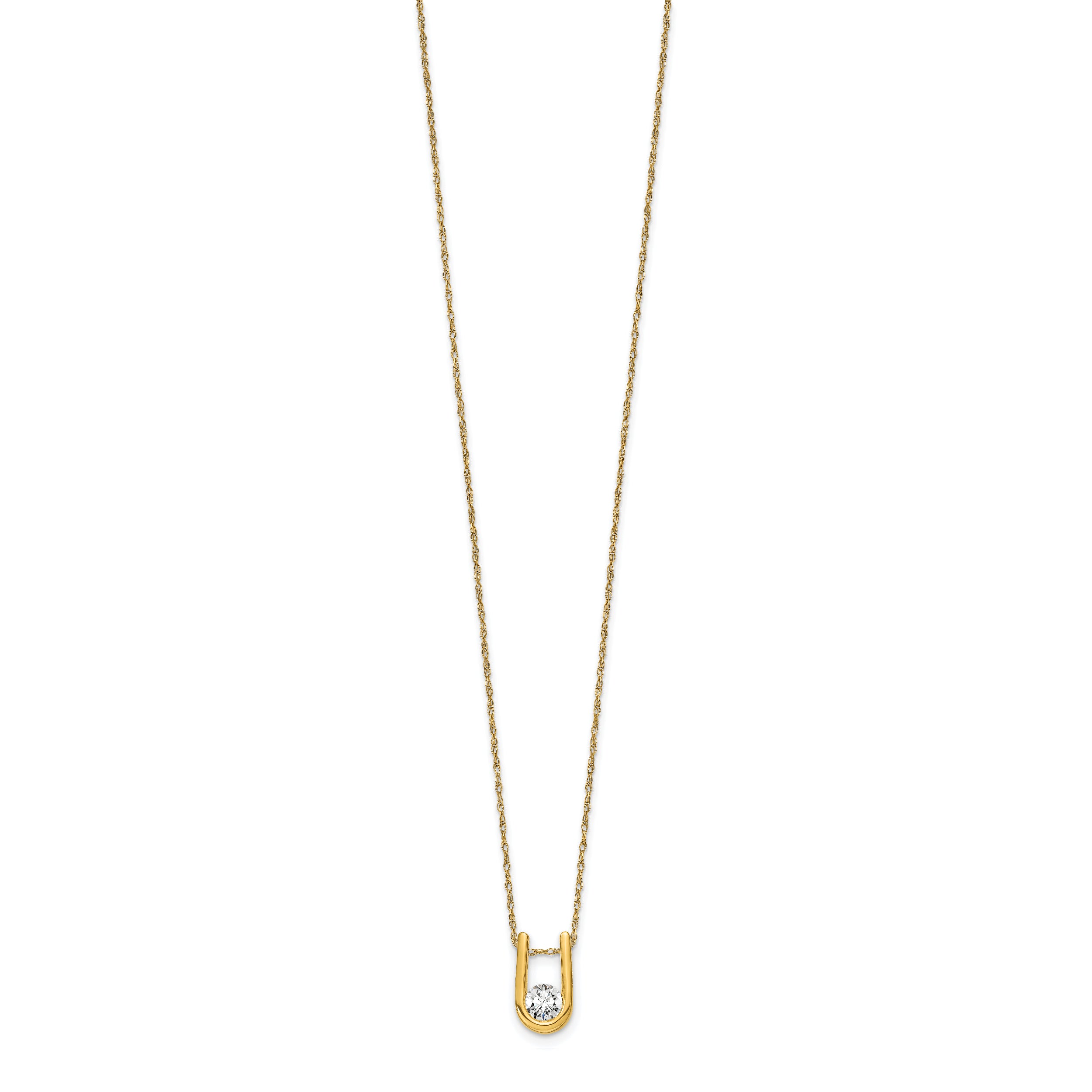 14k 1/3 carat Lab Grown Diamond VS/SI+ G+ Round Complete 18 inch U-Shape Pendant Necklace