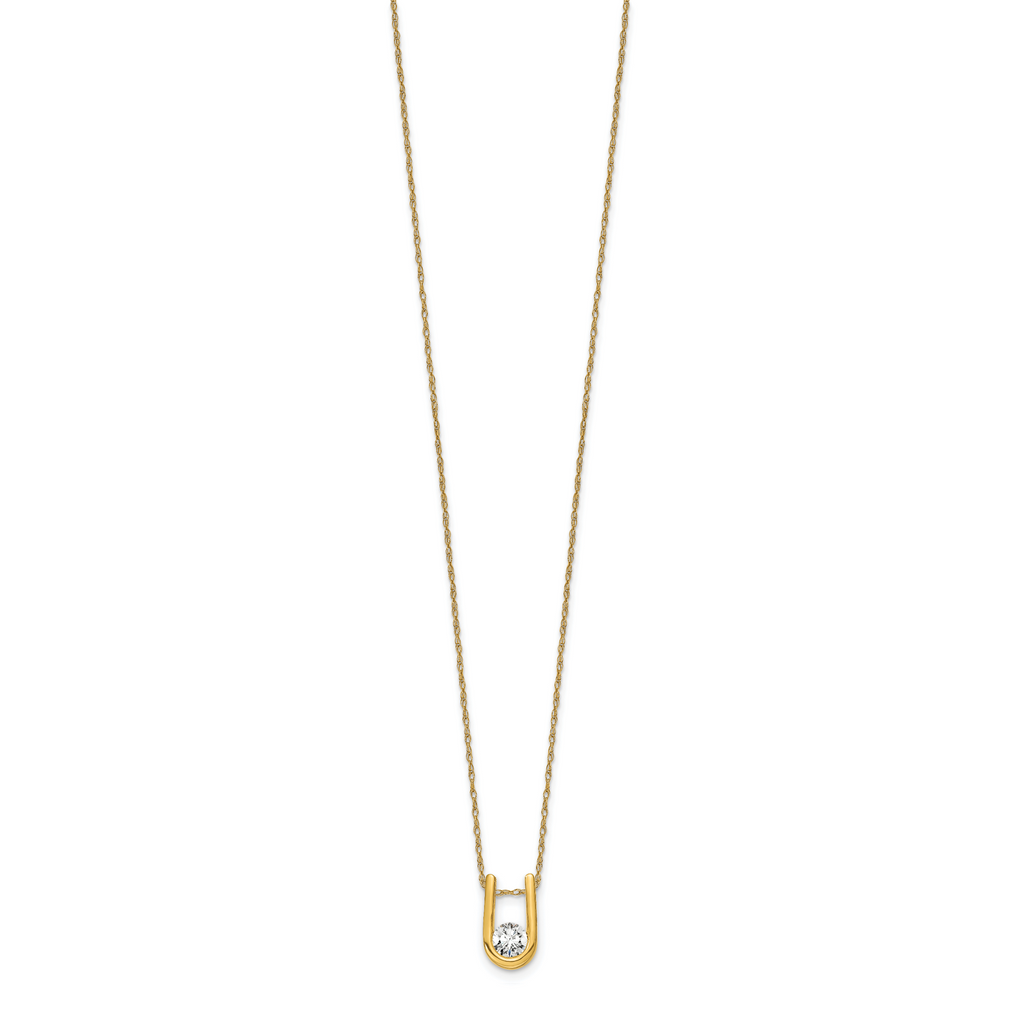 14k 1/3 carat Lab Grown Diamond VS/SI+ G+ Round Complete 18 inch U-Shape Pendant Necklace