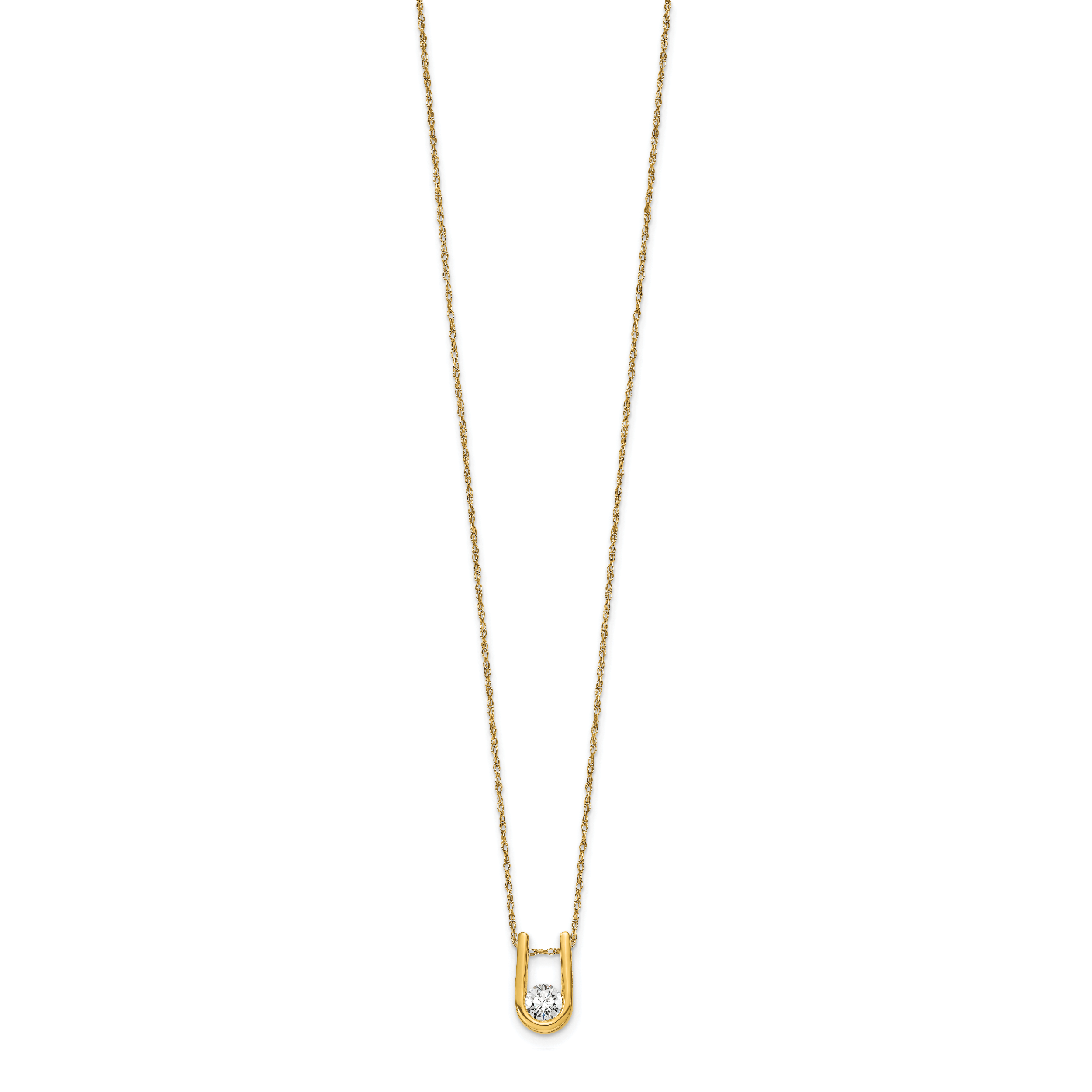 14k 1/3 carat Lab Grown Diamond VS/SI+ G+ Round Complete 18 inch U-Shape Pendant Necklace