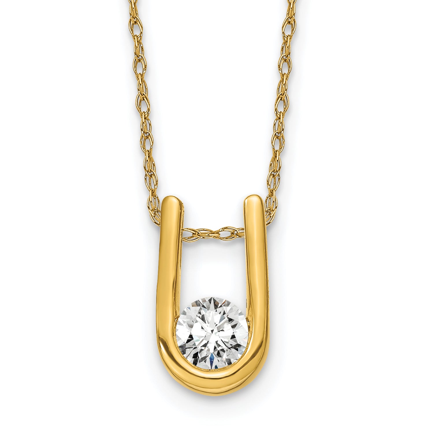 14k 1/3 carat Lab Grown Diamond VS/SI+ G+ Round Complete 18 inch U-Shape Pendant Necklace Main image