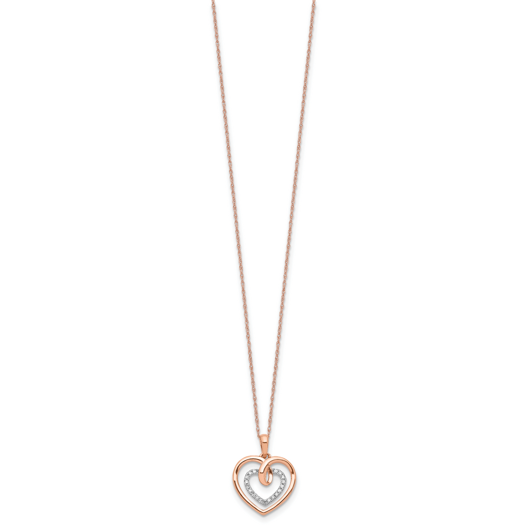 14k Two-Tone White and Rose Gold 1/10 carat Lab Grown Diamond VS/SI+ G+ Complete 18 inch Heart Pendant Necklace