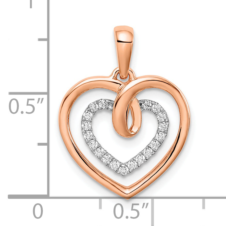 14k Two-tone White and Rose Diamond Heart Pendant Secondary image
