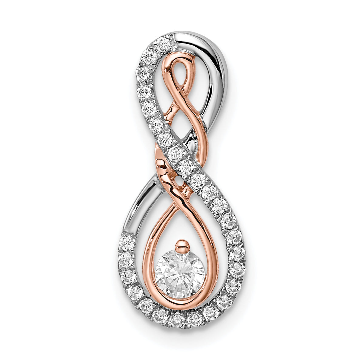 14k Two-tone White and Rose Infinity 1/4 carat Diamond Chain Slide