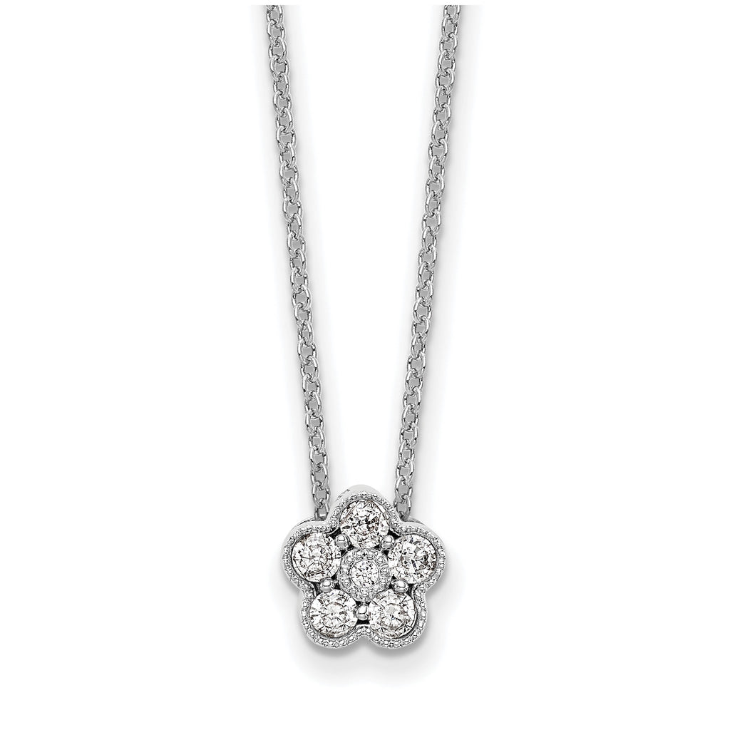 Lab-Grown Diamond Floral Necklace in 14K White Gold (1/4 ct. tw.), 18 Inch - Sophia Jewelers