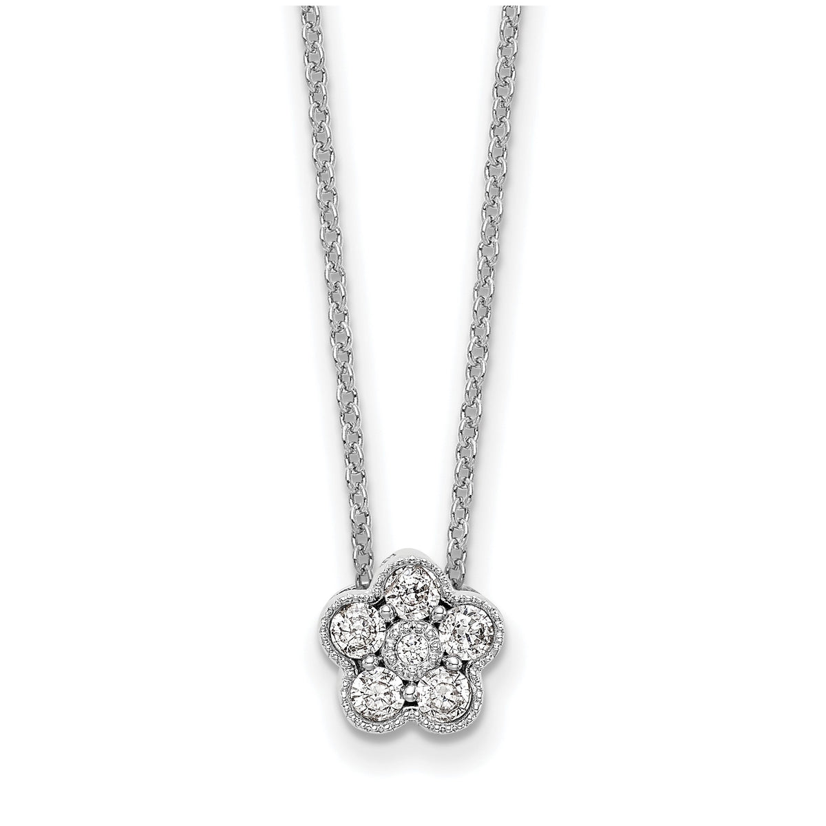 Lab-Grown Diamond Floral Necklace in 14K White Gold (1/4 ct. tw.), 18 Inch - Sophia Jewelers