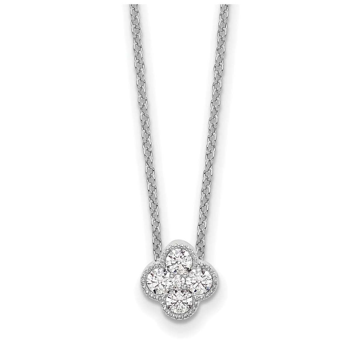 Lab-Grown Diamond Bloom Floral Necklace in 14K White Gold, 18mm (1/4 ct. tw.), 18 Inch - Sophia Jewelers