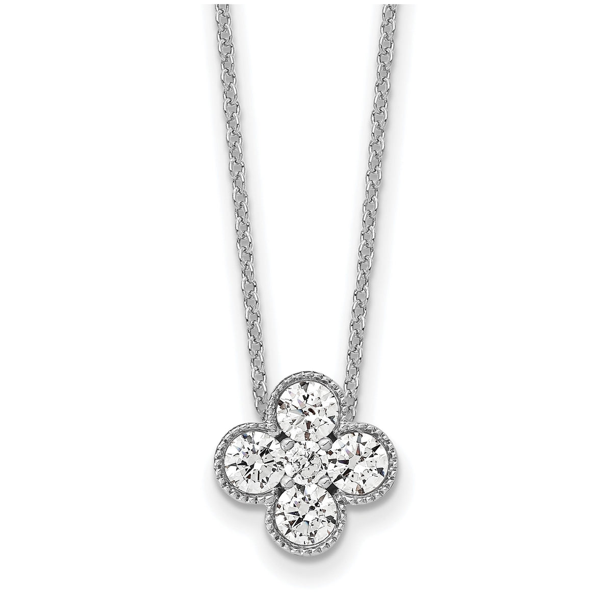 Lab-Grown Diamond Bloom Floral Necklace in 14K White Gold (3/4 ct. tw.), 18 Inch - Sophia Jewelers