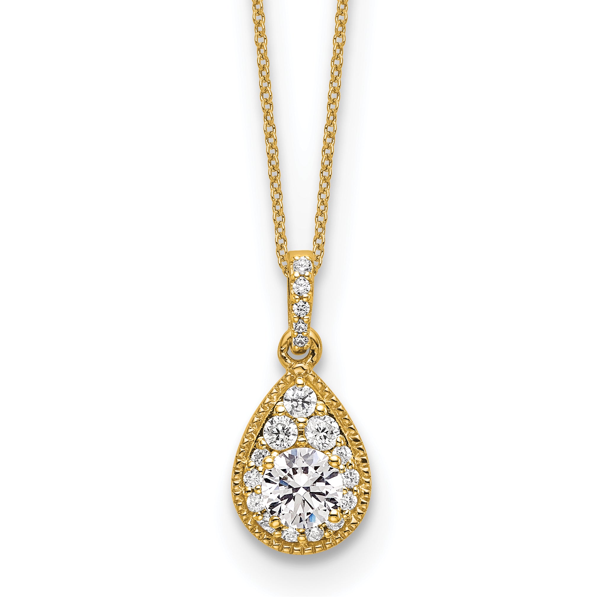 10k 1/2 carat Lab Grown Diamond VS/SI+ G+ Complete 18 inch Teardrop Pendant Necklace