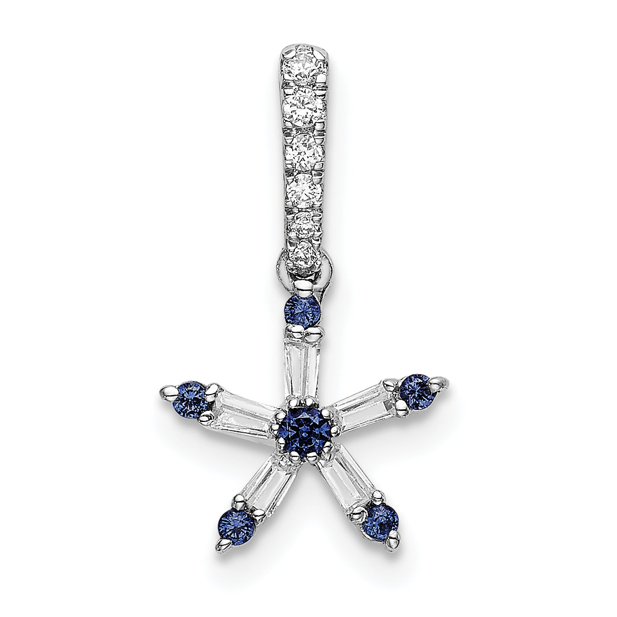 14k White Gold Blue Sapphire and Diamond Star Pendant Main image