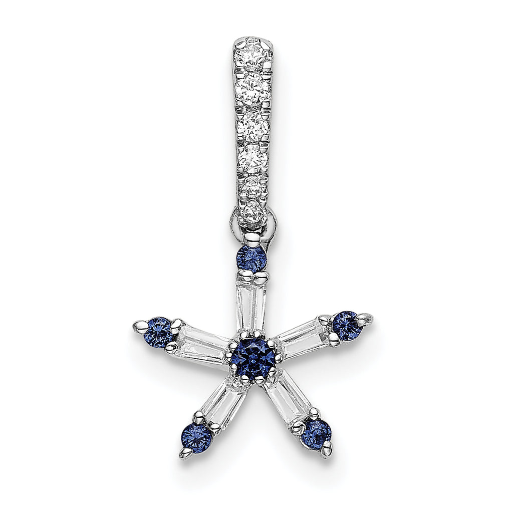 14k White Gold Blue Sapphire and Diamond Star Pendant