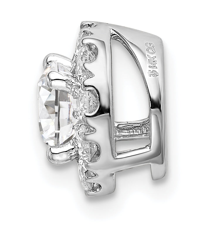 14k White Gold 1 carat Lab Grown Diamond VS/SI+ G+ Round Halo Chain Slide Pendant