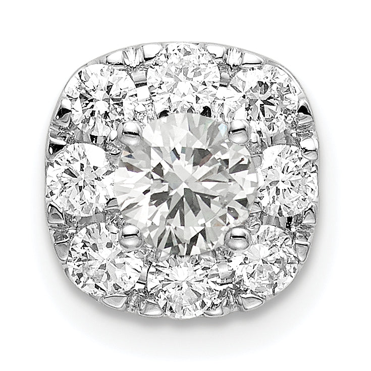 14k White Gold 3/4 carat Lab Grown Diamond VS/SI+ G+ Complete Cushion Halo Chain Slide Pendant Main image