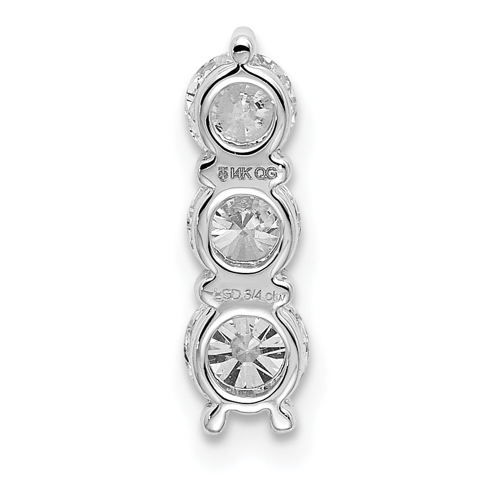 14k White Gold 3/4 carat Lab Grown Diamond VS/SI+ G+ Three Stone Chain Slide Pendant