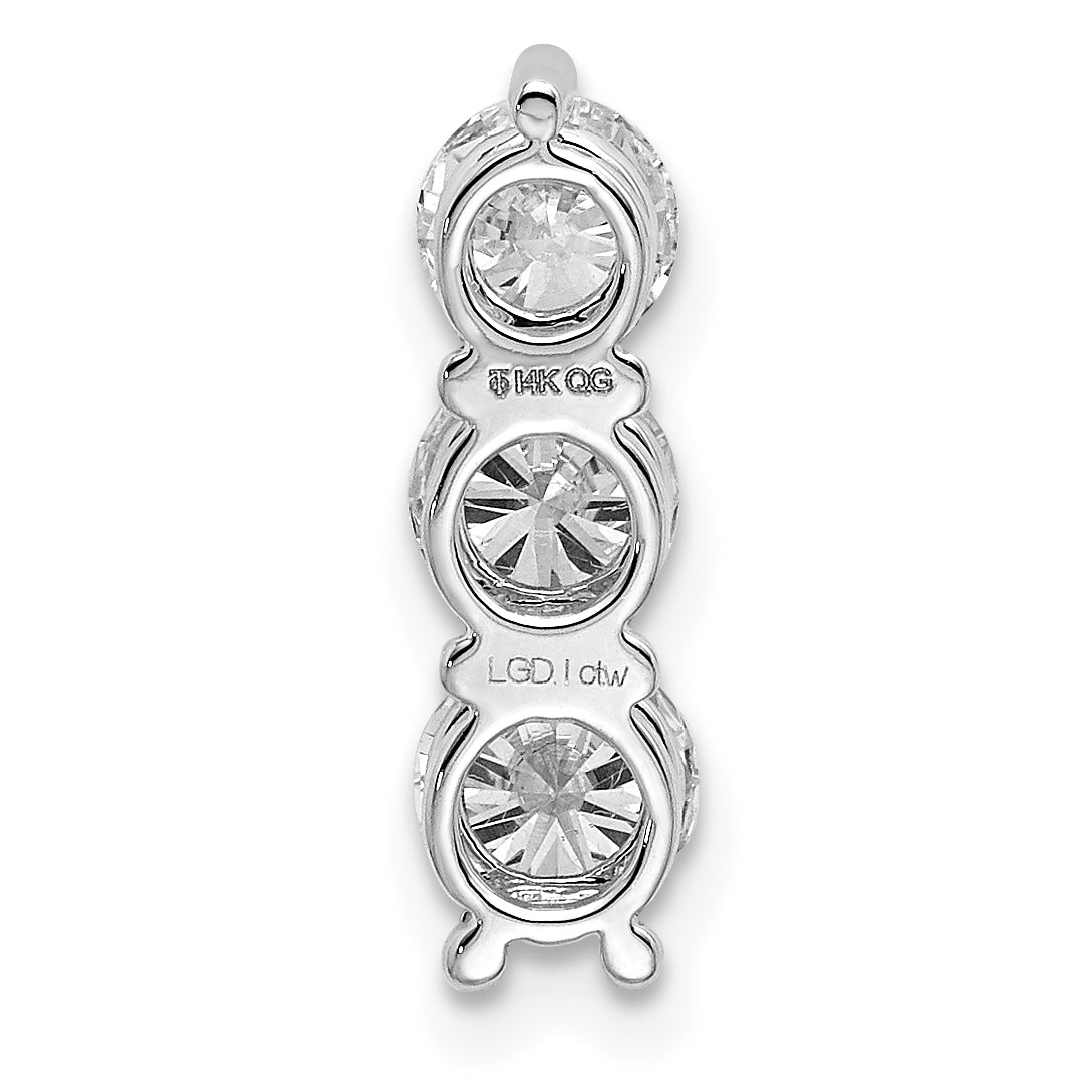 14k White Gold 1 carat Lab Grown Diamond VS/SI+ G+ Three Stone Chain Slide Pendant