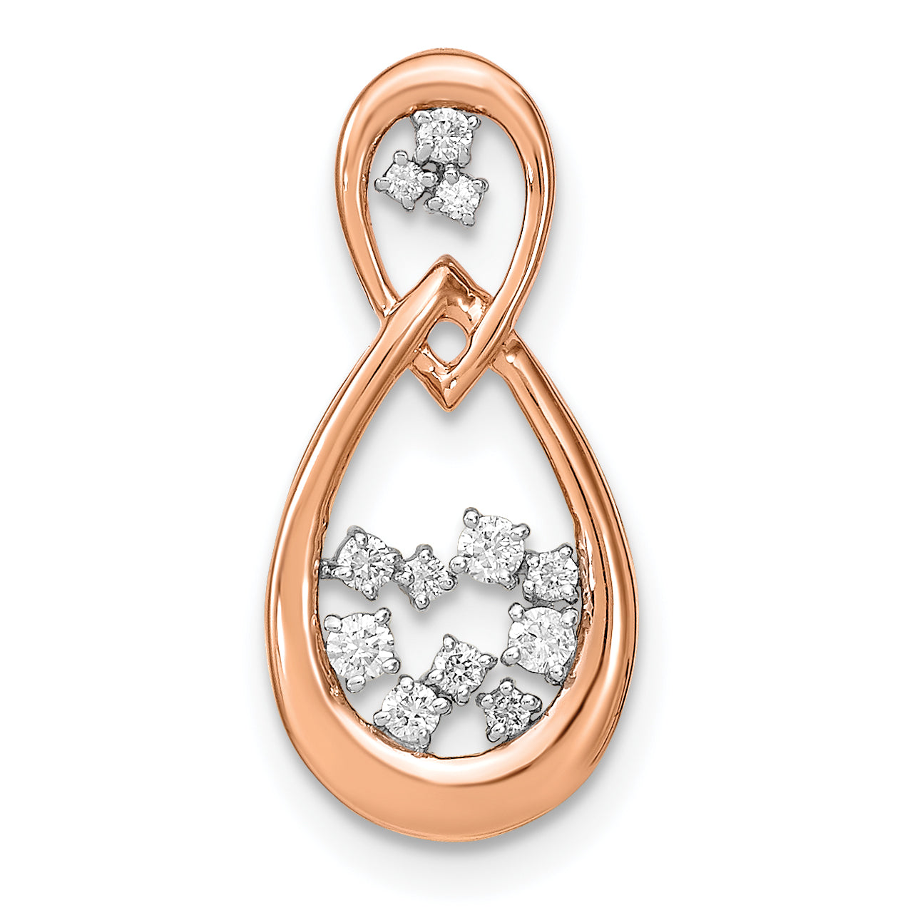 14k Rose Gold 1/8 carat Lab Grown Diamond VS/SI+ G+ Double Teardrop Chain Slide Pendant Main image