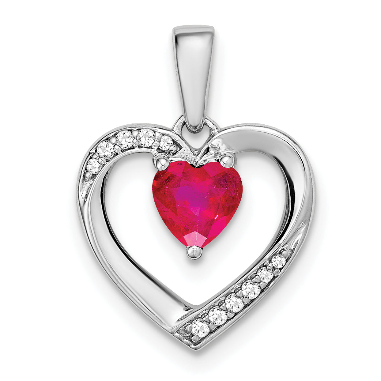 14k White Gold Ruby and Diamond Heart Pendant Main image