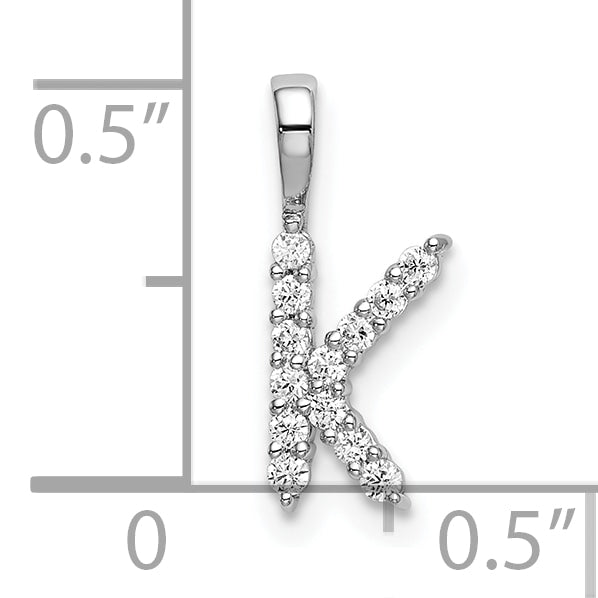 14k White Gold 1/8 carat Lab Grown Diamond VS/SI+ G+ Complete Letter K Initial Pendant