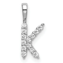 14k White Gold 1/8 carat Lab Grown Diamond VS/SI+ G+ Complete Letter K Initial Pendant