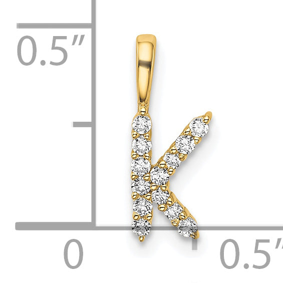 14k 1/8 carat Lab Grown Diamond VS/SI+ G+ Complete Letter K Initial Pendant