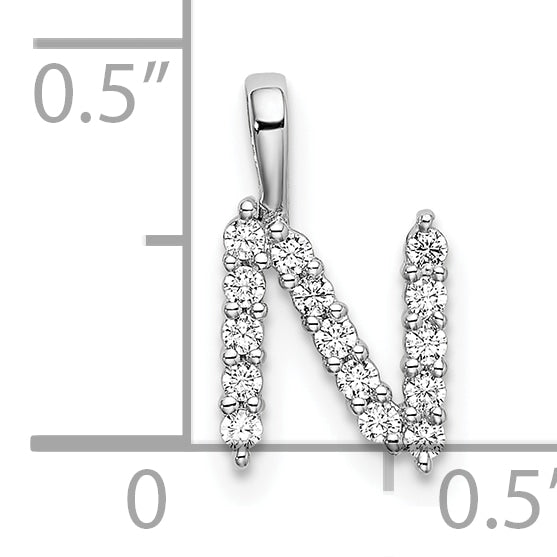 14k White Gold 1/6 carat Lab Grown Diamond VS/SI+ G+ Complete Letter N Initial Pendant