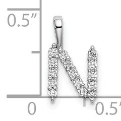 14k White Gold 1/6 carat Lab Grown Diamond VS/SI+ G+ Complete Letter N Initial Pendant