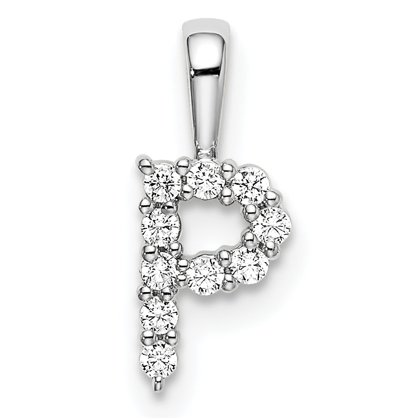 14k White Gold 1/10 carat Lab Grown Diamond VS/SI+ G+ Complete Letter P Initial Pendant