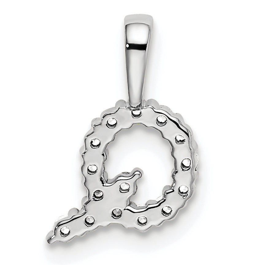 14k White Gold 1/6 carat Lab Grown Diamond VS/SI+ G+ Complete Letter Q Initial Pendant