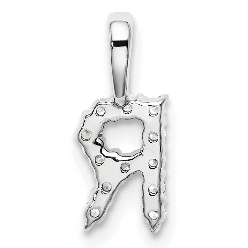 14k White Gold 1/8 carat Lab Grown Diamond VS/SI+ G+ Complete Letter R Initial Pendant