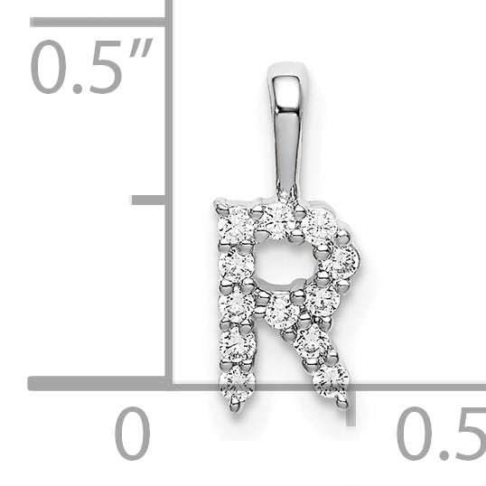 14k White Gold 1/8 carat Lab Grown Diamond VS/SI+ G+ Complete Letter R Initial Pendant