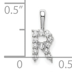 14k White Gold 1/8 carat Lab Grown Diamond VS/SI+ G+ Complete Letter R Initial Pendant