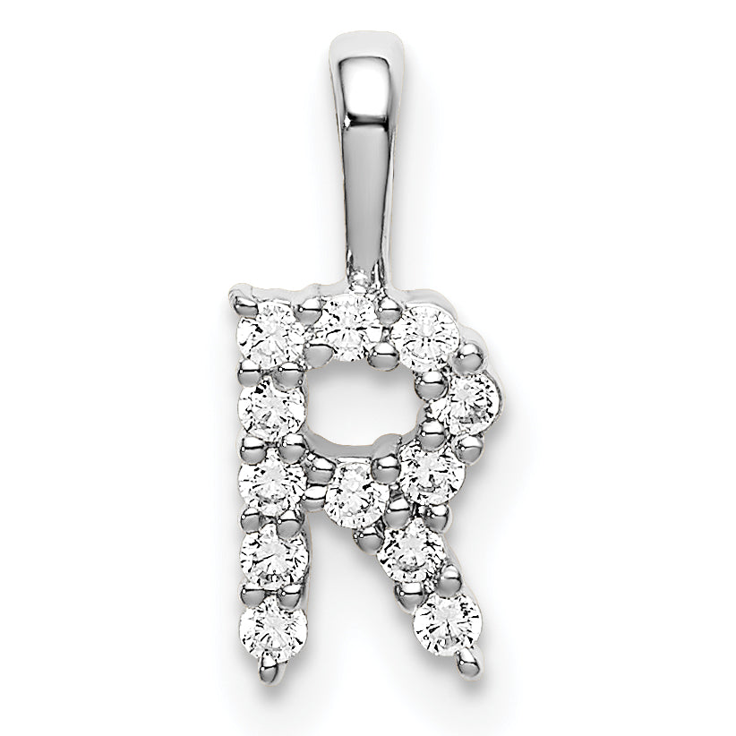 14k White Gold 1/8 carat Lab Grown Diamond VS/SI+ G+ Complete Letter R Initial Pendant