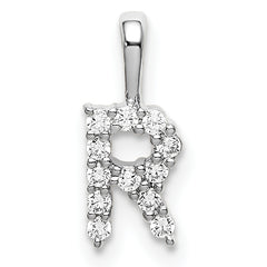 14k White Gold 1/8 carat Lab Grown Diamond VS/SI+ G+ Complete Letter R Initial Pendant