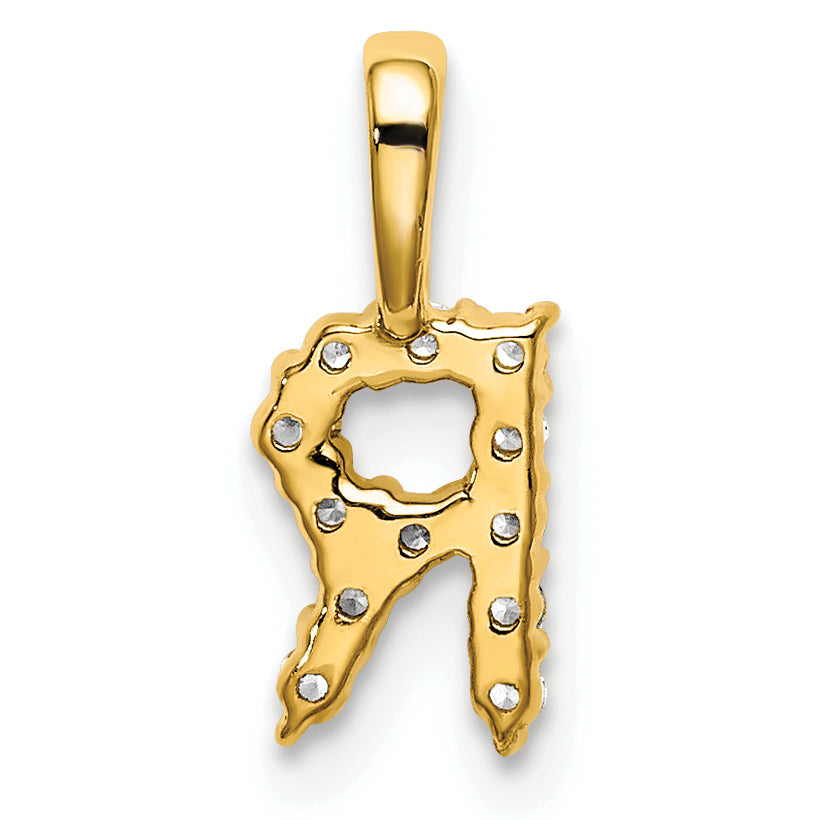 14k 1/8 carat Lab Grown Diamond VS/SI+ G+ Complete Letter R Initial Pendant