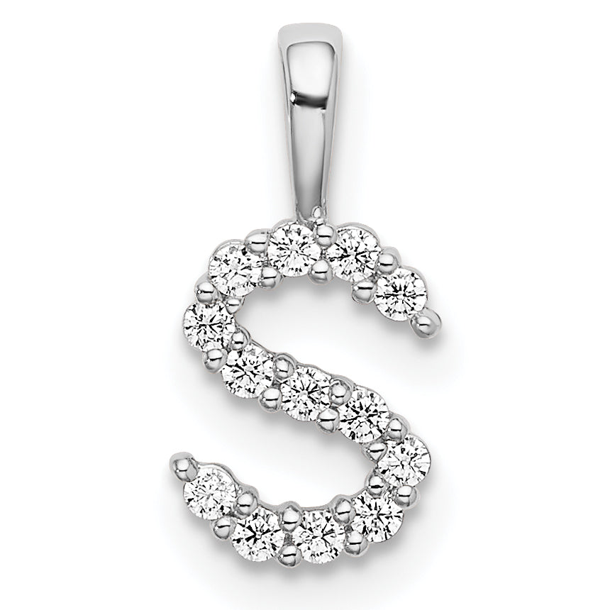 14k White Gold 1/8 carat Lab Grown Diamond VS/SI+ G+ Complete Letter S Initial Pendant