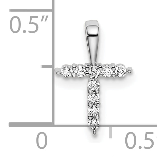 14k White Gold 1/10 carat Lab Grown Diamond VS/SI+ G+ Complete Letter T Initial Pendant