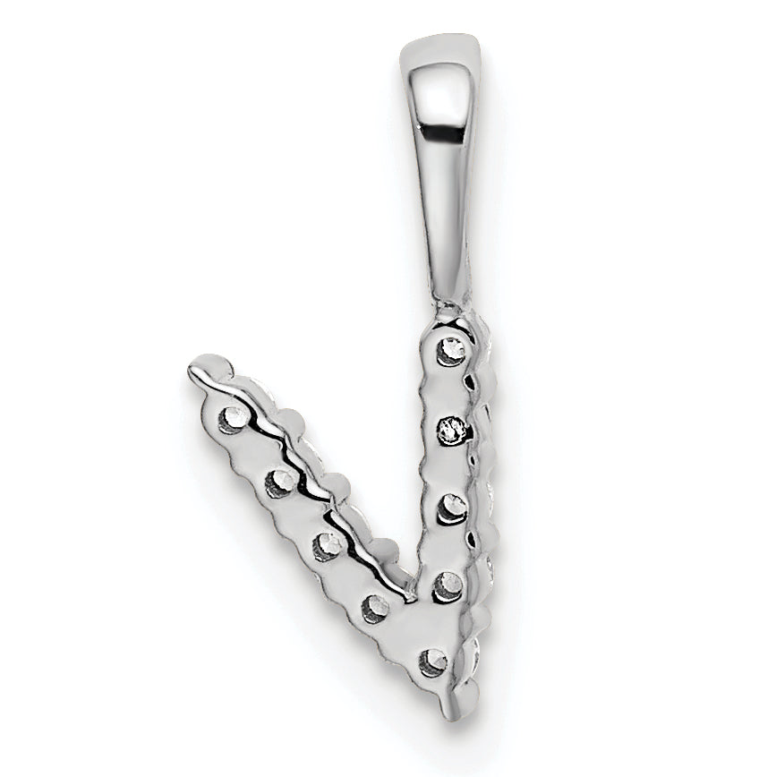 14k White Gold 1/10 carat Lab Grown Diamond VS/SI+ G+ Complete 18 inch Letter V Initial Pendant Necklace