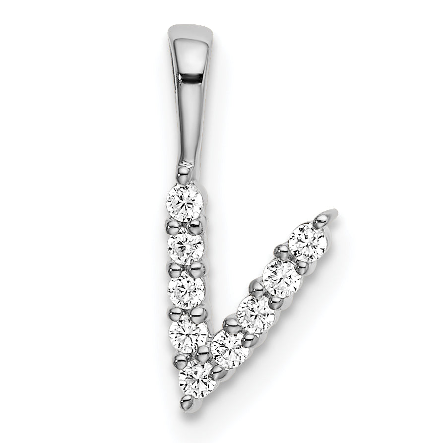 14k White Gold 1/10 carat Lab Grown Diamond VS/SI+ G+ Complete 18 inch Letter V Initial Pendant Necklace