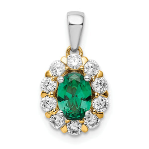 Lab-Grown Diamond & Lab-Created Emerald Halo Pendant in 14K Two-Tone Gold (1/2 ct. tw.) - Sophia Jewelers