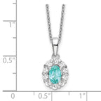 Pure Serenity 14k White Gold 5/8 carat Lab Grown Diamond VS/SI+ G+ and Lab Created Paraiba 18 inch Oval Halo Pendant Necklace